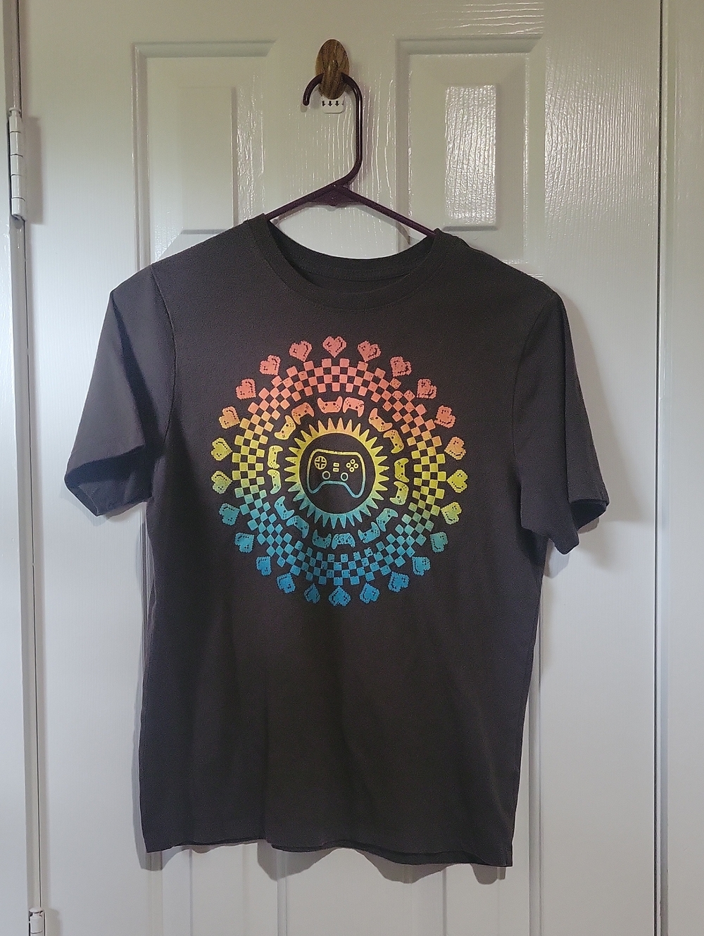 wonder nation Black Short-Sleeve Tee with Rainbow Game Controller Mandala